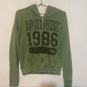 PINK Victoria’s Secret, size M, zip up hoodie, green